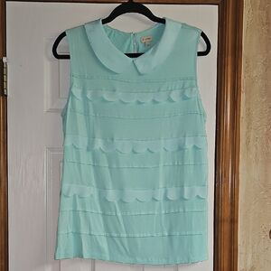Loft Mint Green Scalloped Blouse L